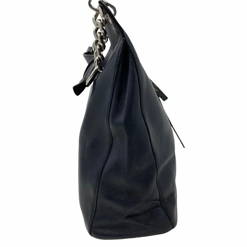 Jimmy Choo Raven Hobo Handbag Purse Black Leather Pocket Double Zipper Chain